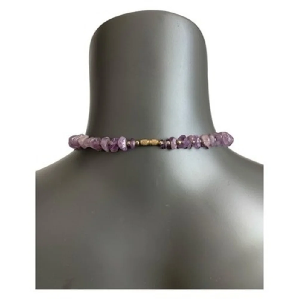 Natural Amethyst Nugget Purple Beaded Necklace Gemstone Jewelry 18
